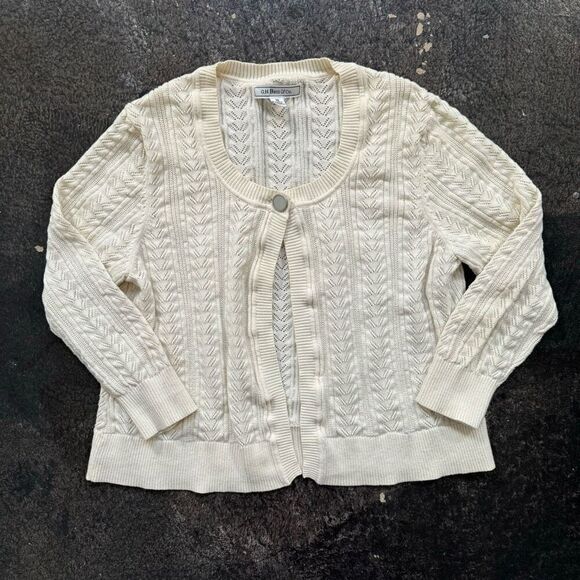 G. H. Bass & Co Women’s Knit Cardigan Sweater Size Medium 100% Cotton Preppy - Picture 1 of 11